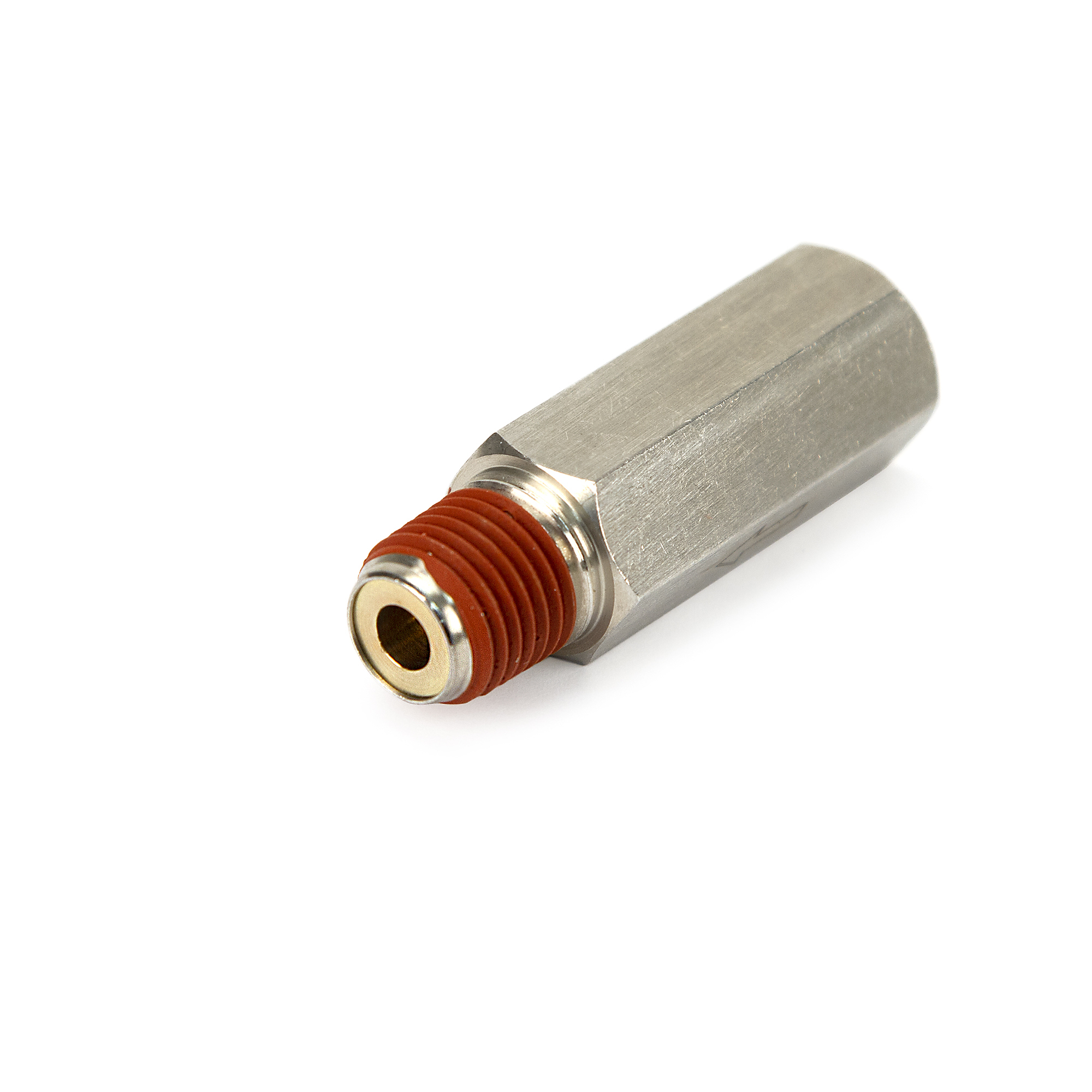 Viair Check Valve - 1/8in. NPT (M) to 1/8in. NPT (F), 14mm O.D., Nickel-Plated Brass, Model# 92823